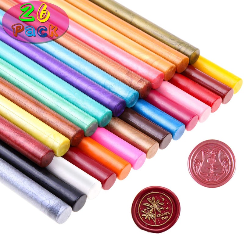 Paxcoo 26pcs Wax Seal Sticks for Stamps, Letters and Crafts - Glue Gun Sealing Wax (Assorted Colors) - Image 1